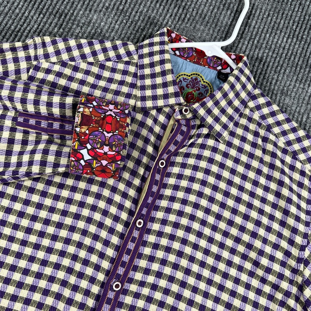 Robert Graham Shirt Mens Small Purple Check Long Sleeve Button Up Designer